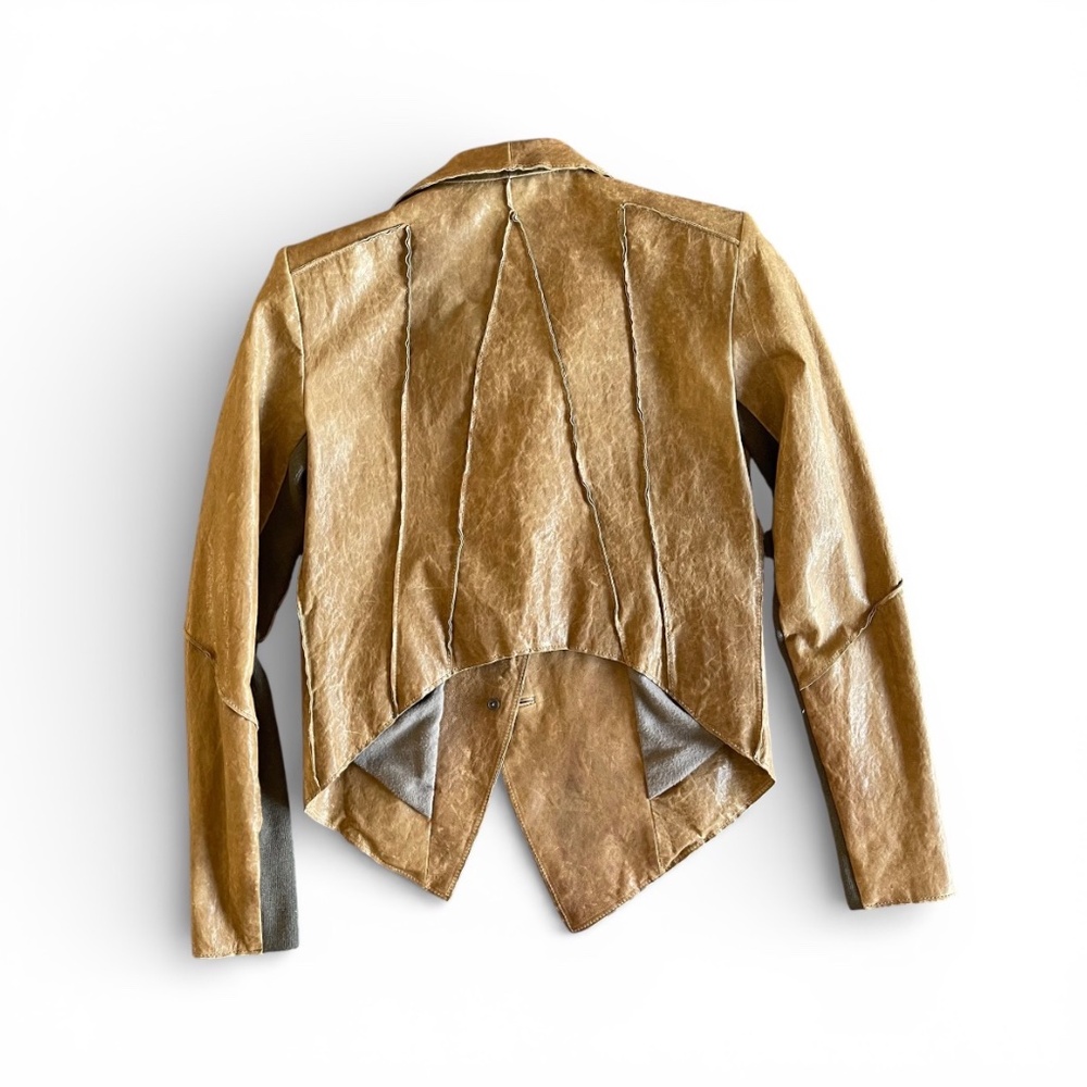 HELMUT LANG Leather Asymmetrical Beige Jacket Size Small - Picture 3 of 12